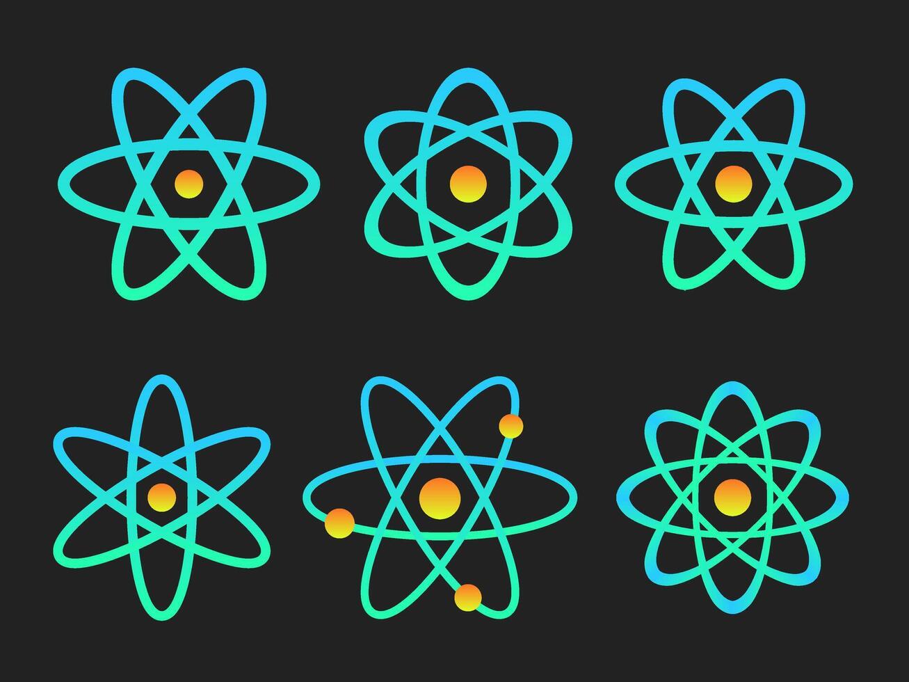 reaccionar y átomo logos colocar. nuclear y ion vectores en un oscuro degradado ilustración. reaccionar o átomo logo ilustracion Compilacion.