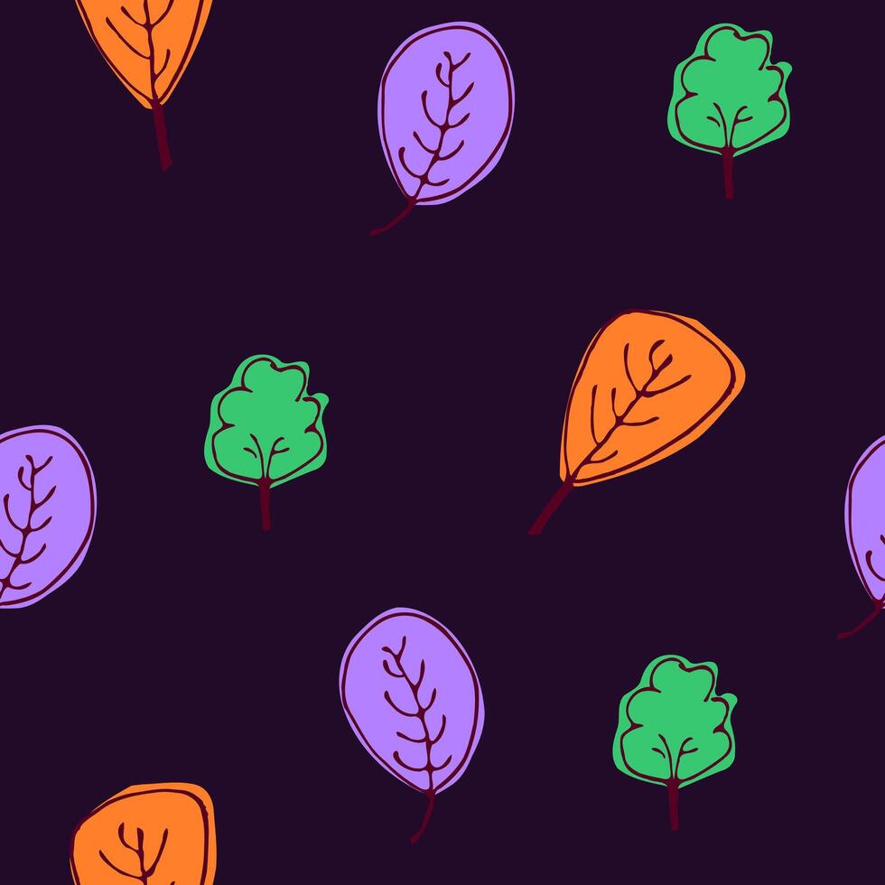 Colorful Dark Purple Leaf Seamless Pattern vector
