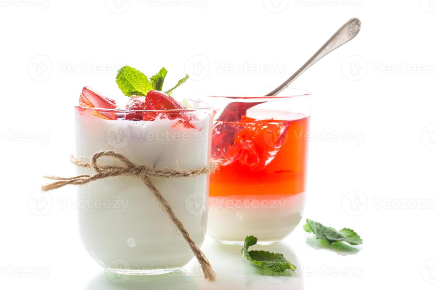 homemade sweet yogurt with fruit jelly pieces photo