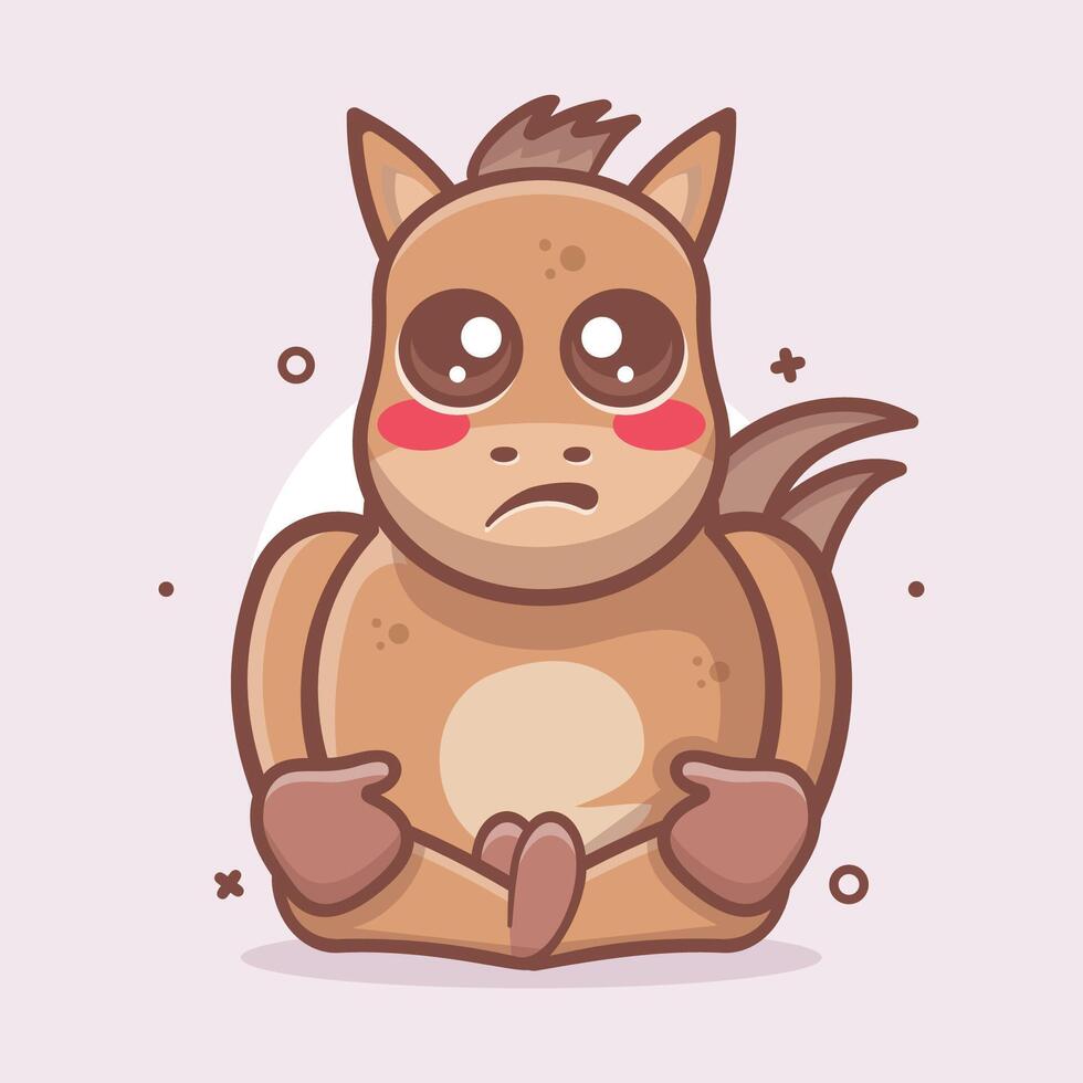 kawaii horse animal character mascot with sad expression isolated cartoon vector