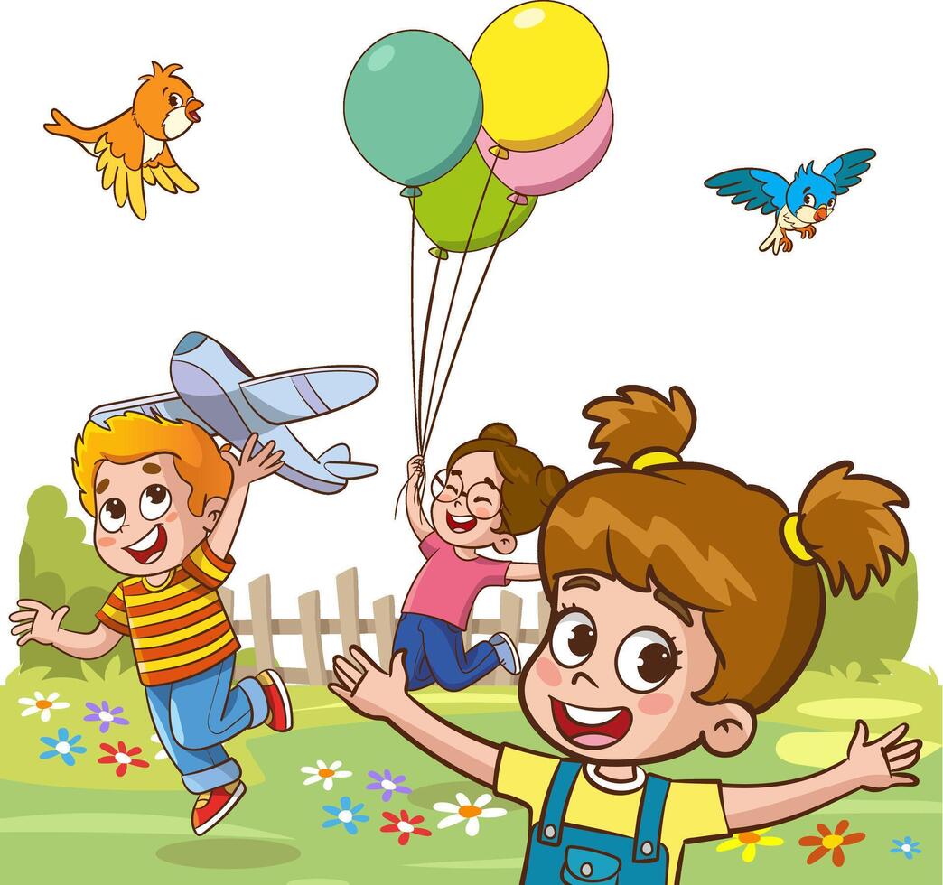vector ilustración de niños jugando a naturaleza