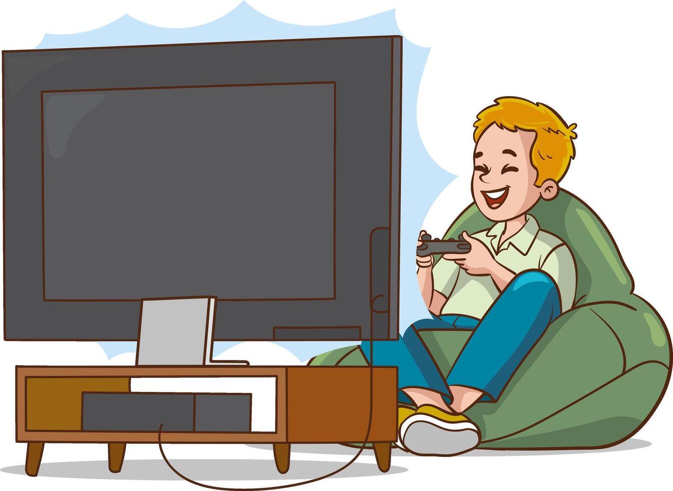 Cartoon vector Illustration of children Playing Video Games on Sofa