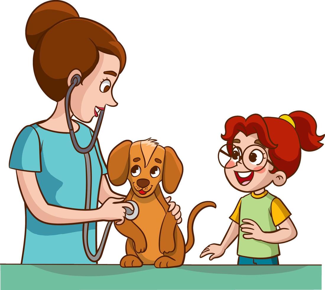 Illustration of a Little Boy Talking to a Veterinarian with a Dog vector