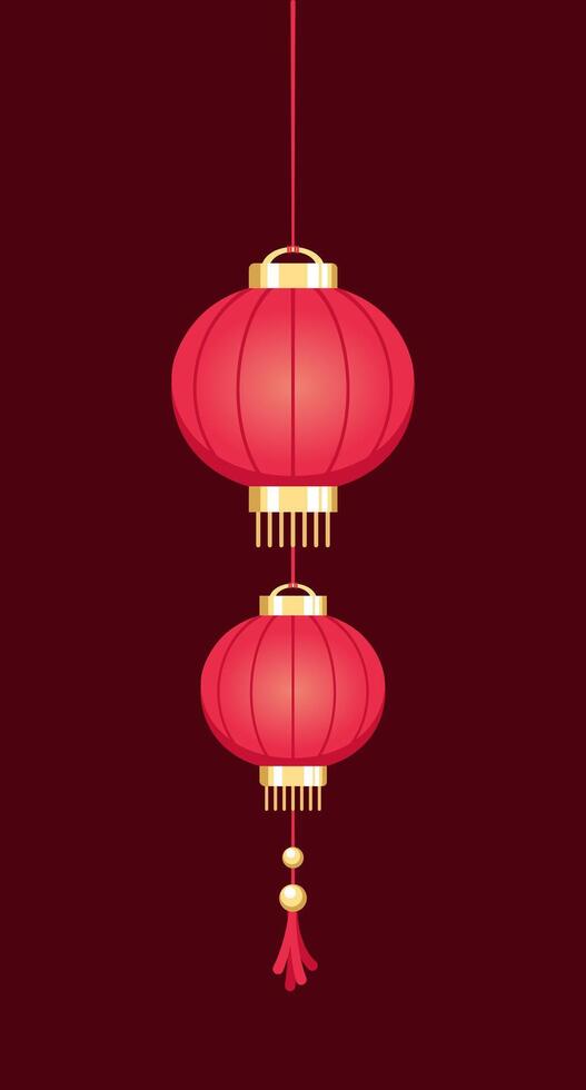 Red Hanging Chinese Lantern, Lunar New Year and Mid-Autumn Festival Decoration Graphic. Decorations for the Chinese New Year. Chinese lantern festival. vector