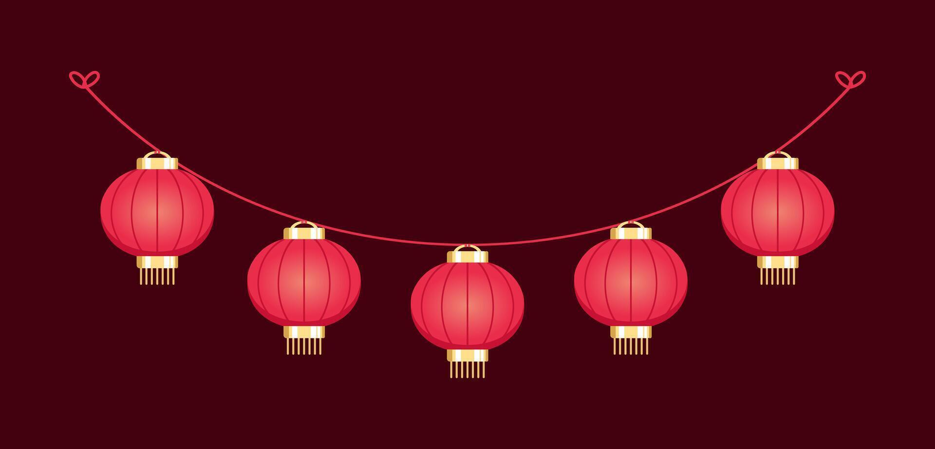 Chinese Lantern Hanging Garland, Lunar New Year and Mid-Autumn Festival Decoration Graphic vector