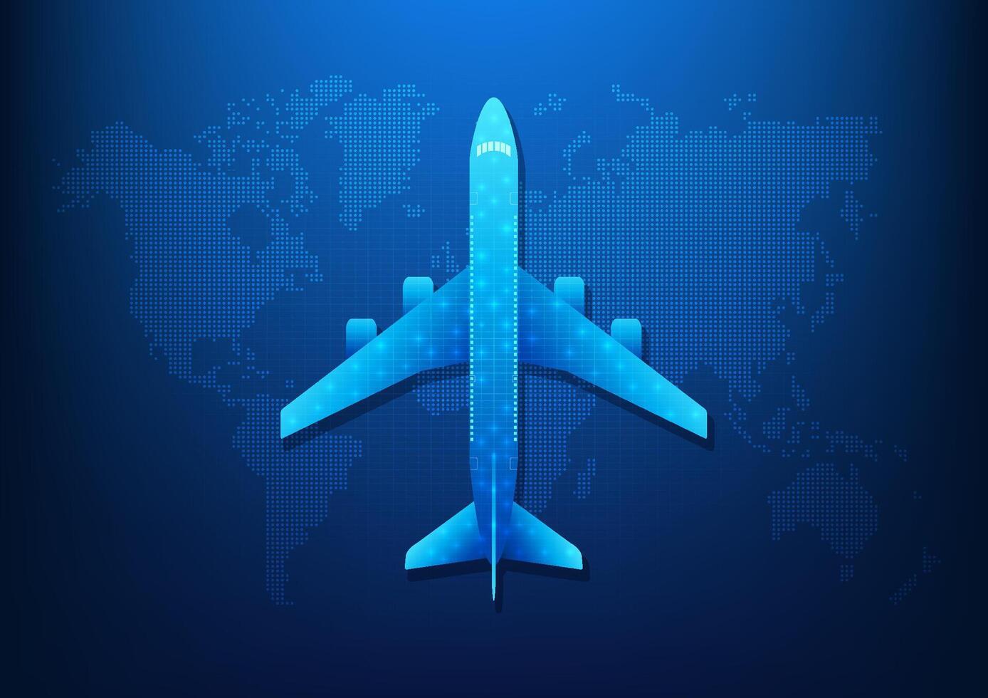 Air transportation industry technology that uses airplane as transport vehicles that has AI technology to help manage and specify the location of the destination Airplanes flying on the world map vector