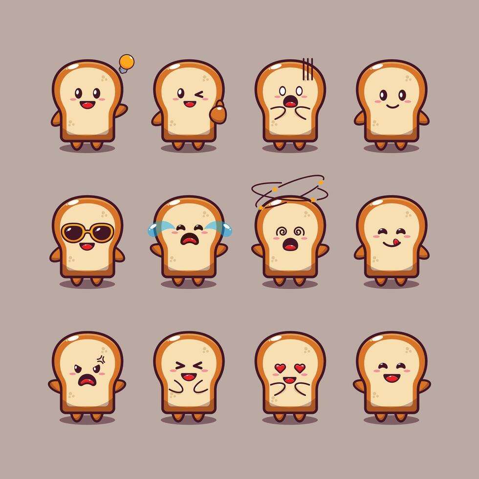 cute loaf bread toast cartoon character vector illustration.