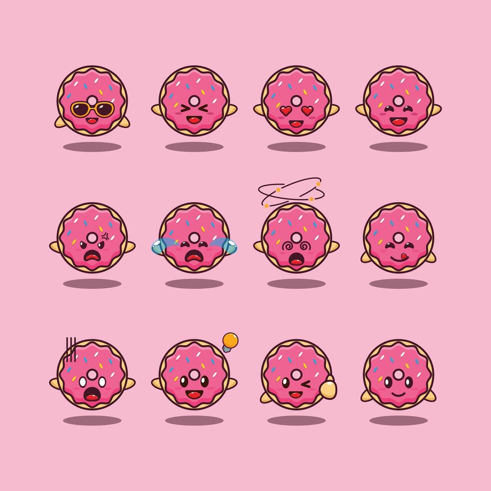 cute donuts cartoon character vector illustration.