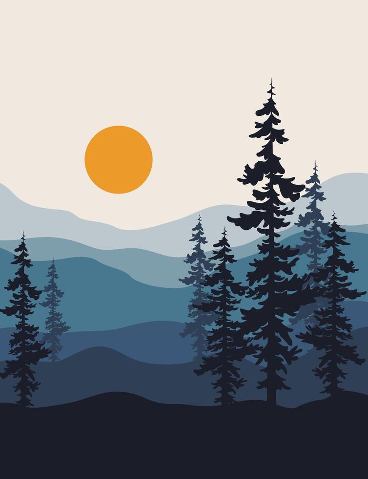 landscape illustration , nature landscape background.wall art vector. Foliage line art drawing with abstract shape.Plant Art design for print, cover, wallpaper, Minimal and natural wall. vector