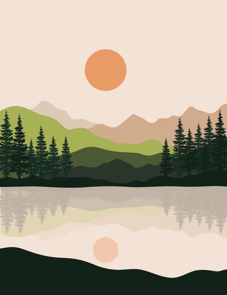 paisaje ilustración , naturaleza paisaje fondo.pared Arte vector. follaje línea Arte dibujo con resumen forma.planta Arte diseño para imprimir, cubrir, fondo de pantalla, mínimo y natural pared. vector