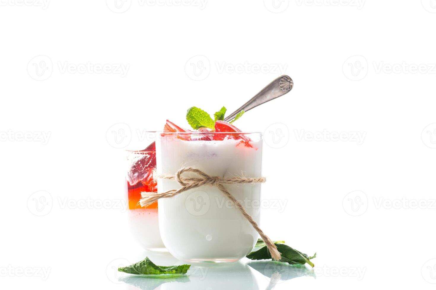 homemade sweet yogurt with fruit jelly pieces photo