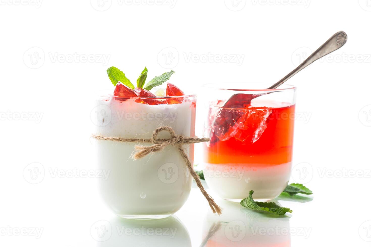 homemade sweet yogurt with fruit jelly pieces photo