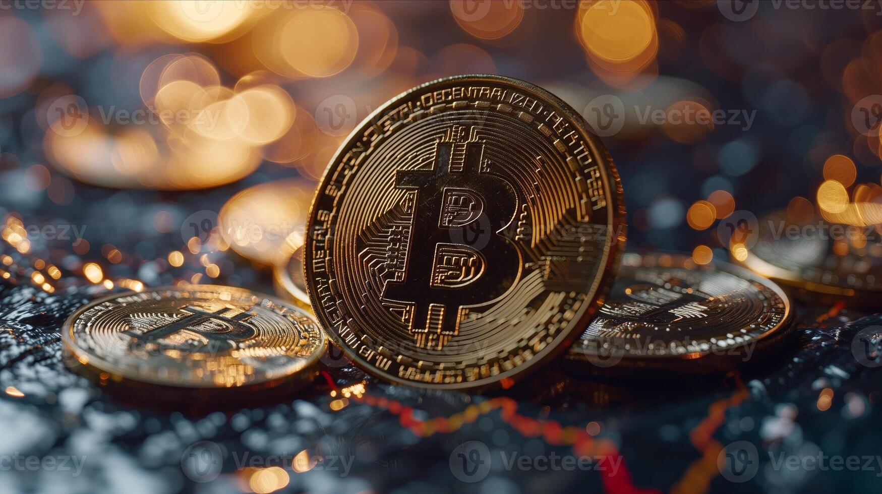 AI generated Bitcoin token illustration wallpaper. photo