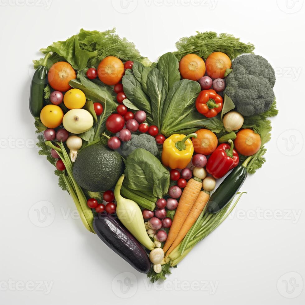 AI generated The Heart out of fresh vegetables isolated on a white background. photo