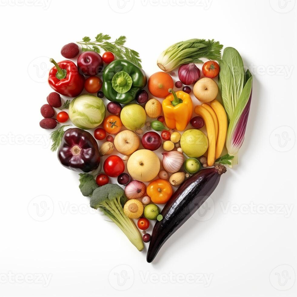 AI generated The Heart out of fresh vegetables isolated on a white background. photo