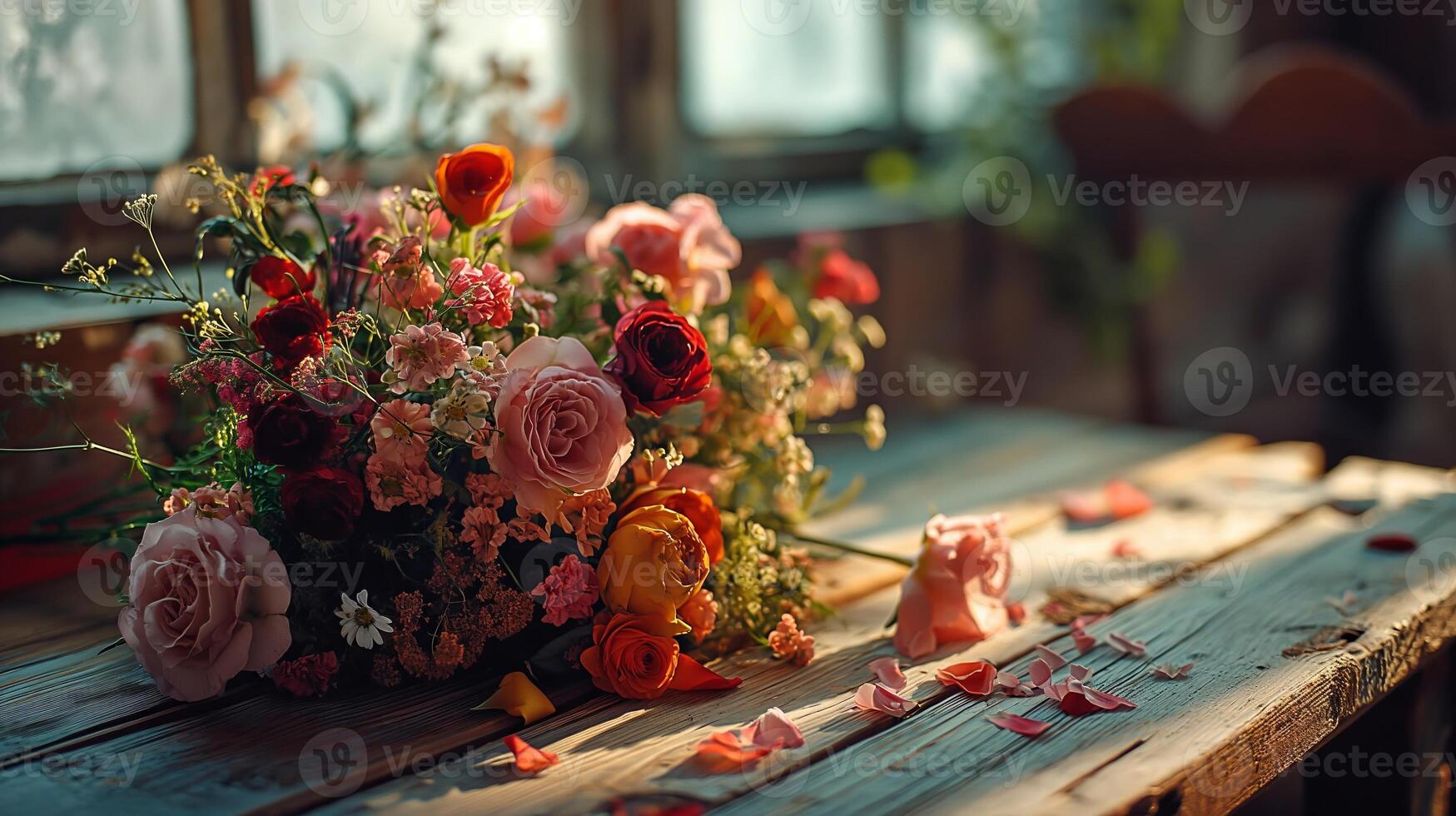 ai generado ramo de flores de flores cerca un ventana el flores retro atmósfera es sereno y pacífico. foto