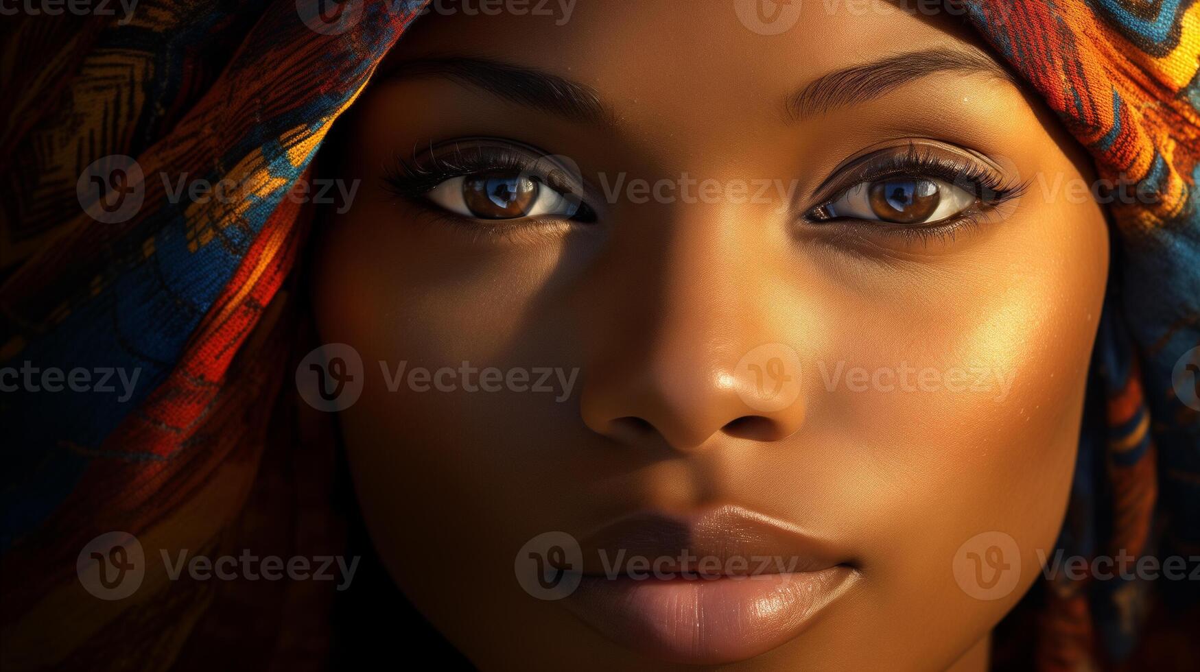 AI generated Graceful Diversity Portrait Close-up shot celebrating the grace and diversity reflected in the face of an African American woman, high resolution photo