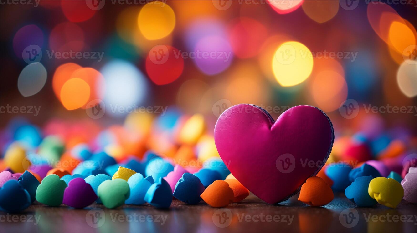 ai generado corazones en borroso antecedentes bandera. bokeh fondo de pantalla. amor concepto. foto