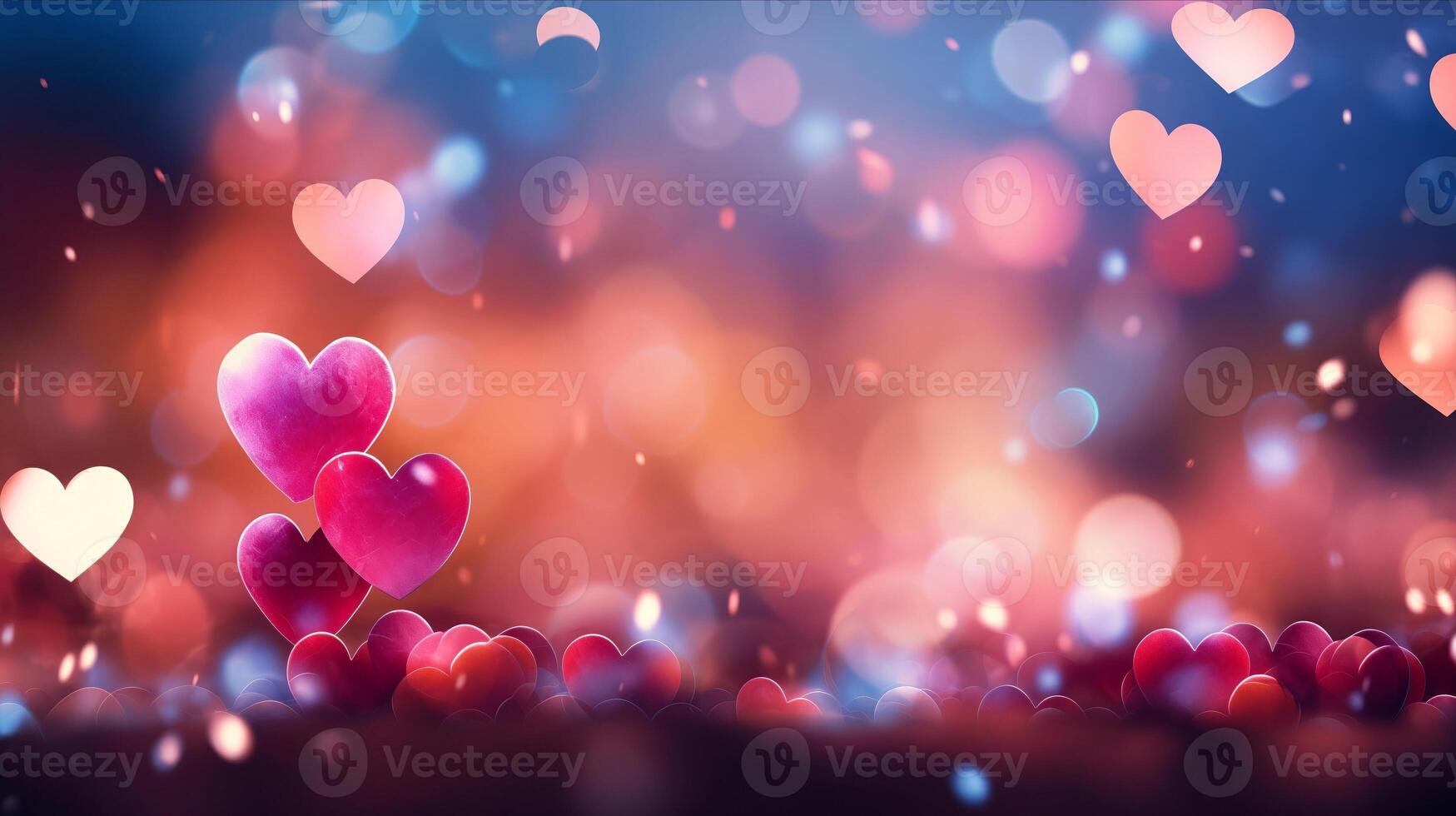 AI generated Empty Space. Hearts on blurred Background banner for Mother's Day, Valentine's Day. Love Concept. photo