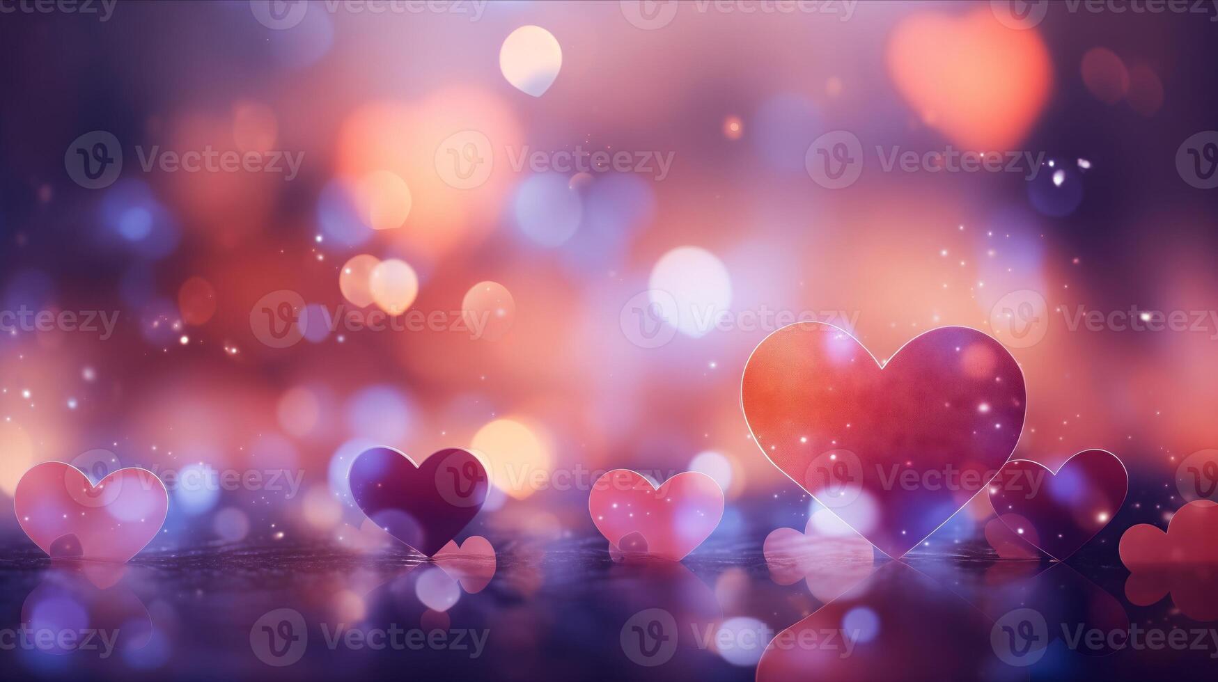 AI generated Empty Space. Hearts on blurred Background banner for Mother's Day, Valentine's Day. Love Concept. photo