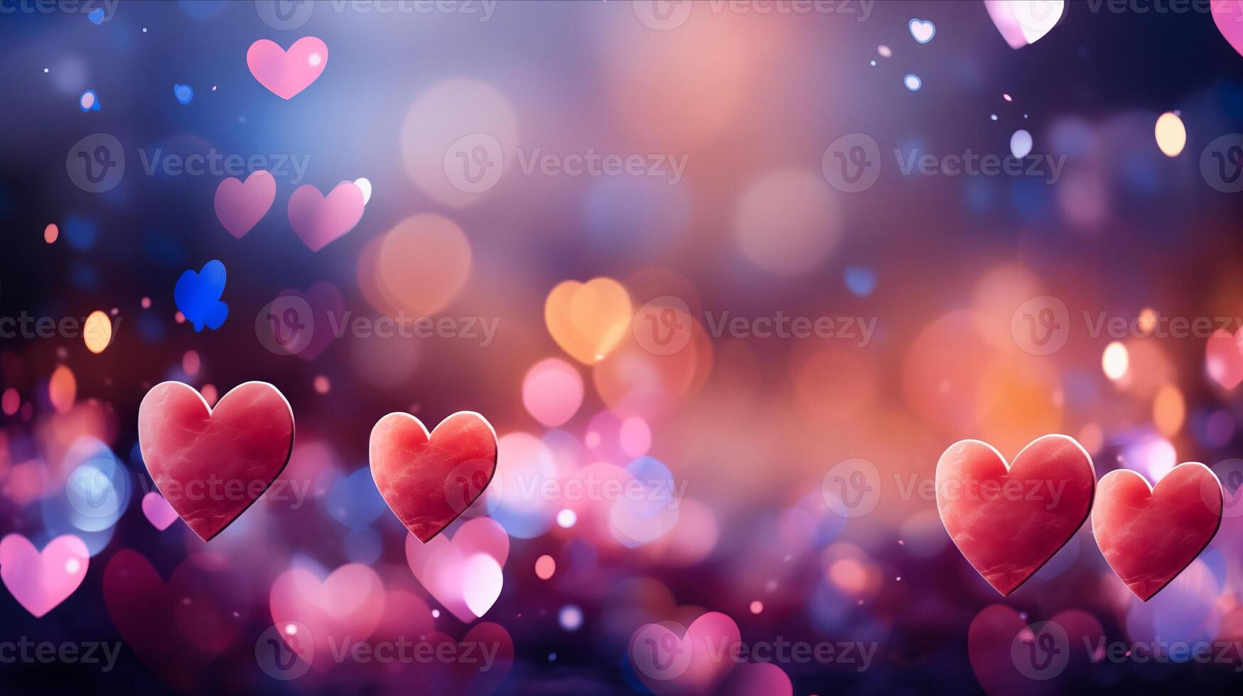 AI generated Empty Space. Hearts on blurred Background banner for Mother's Day, Valentine's Day. Love Concept. photo