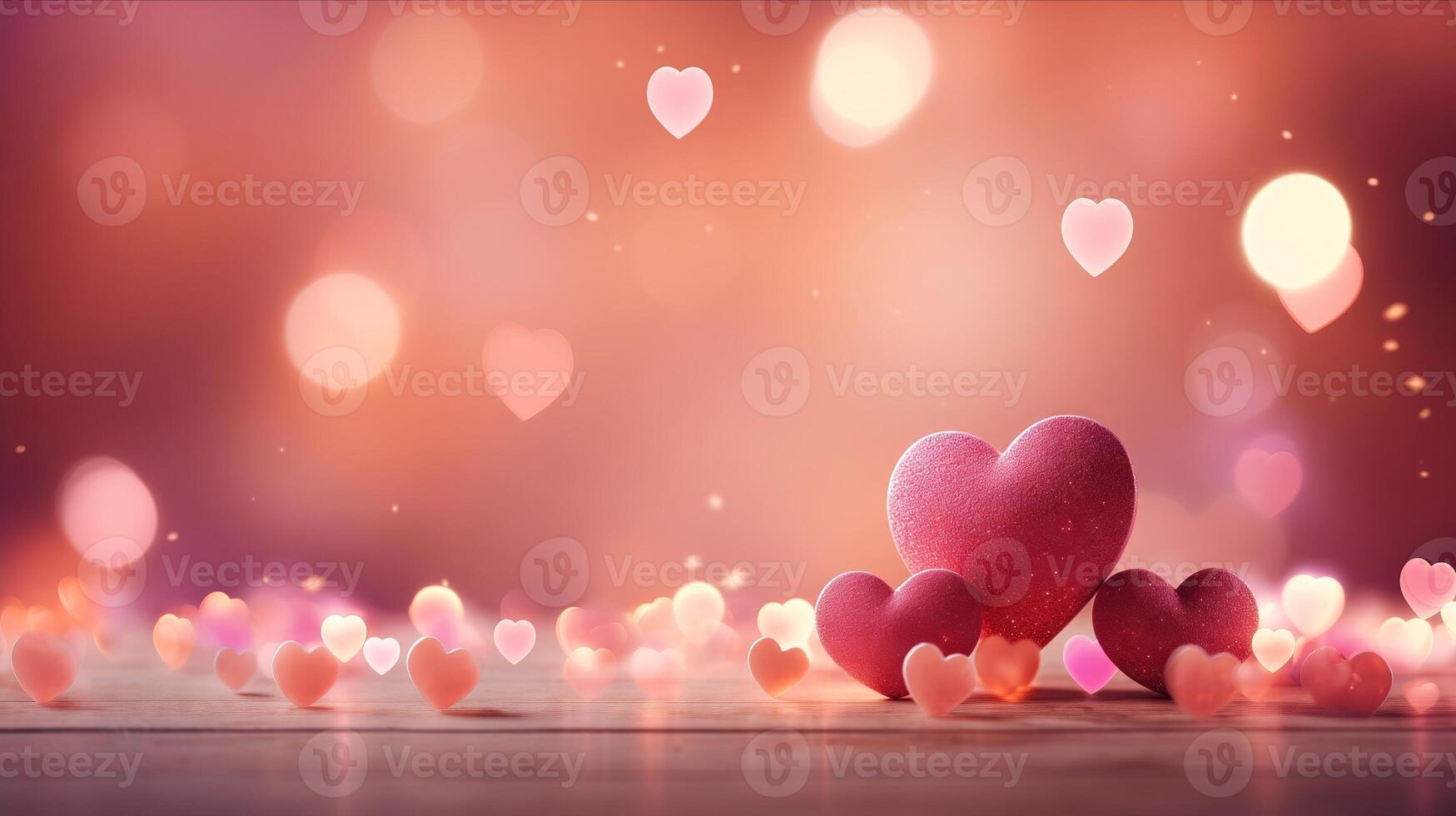 AI generated Empty Space. Hearts on blurred Background banner for Mother's Day, Valentine's Day. Love Concept. photo