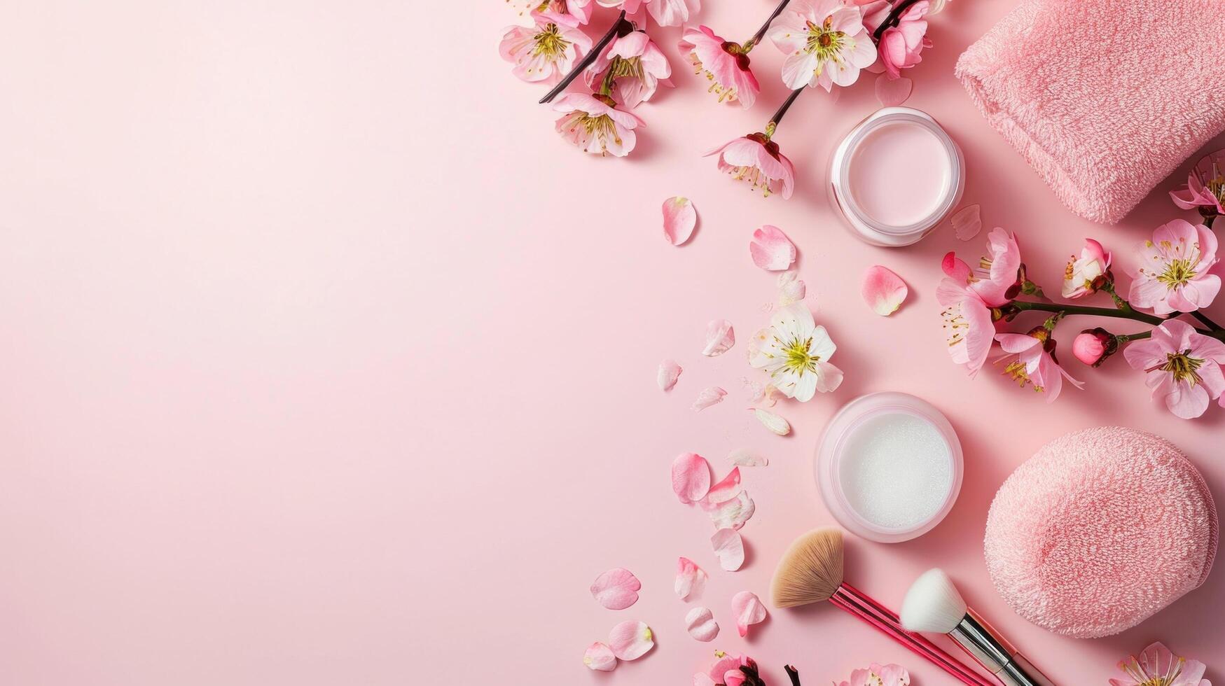 AI generated Beauty salon advertisment background with copy space photo