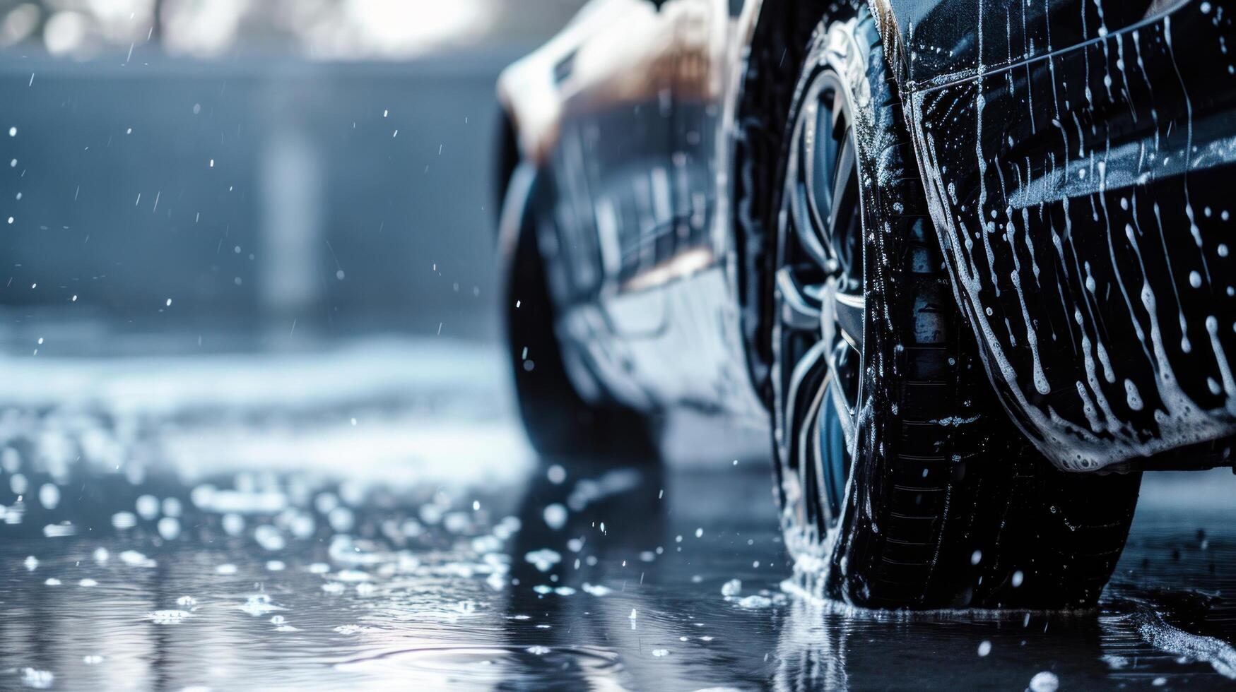 AI generated car washing advertisment background with copy space photo