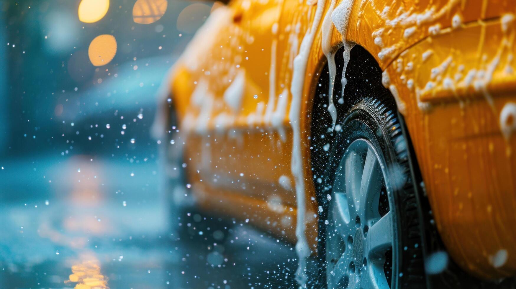 AI generated car washing advertisment background with copy space photo