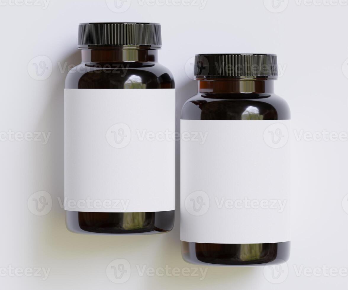 Bottle Pills Supplement Bottle Mock up. One Bottle. Blank Label. 3D Illustration. Isolated on background photo