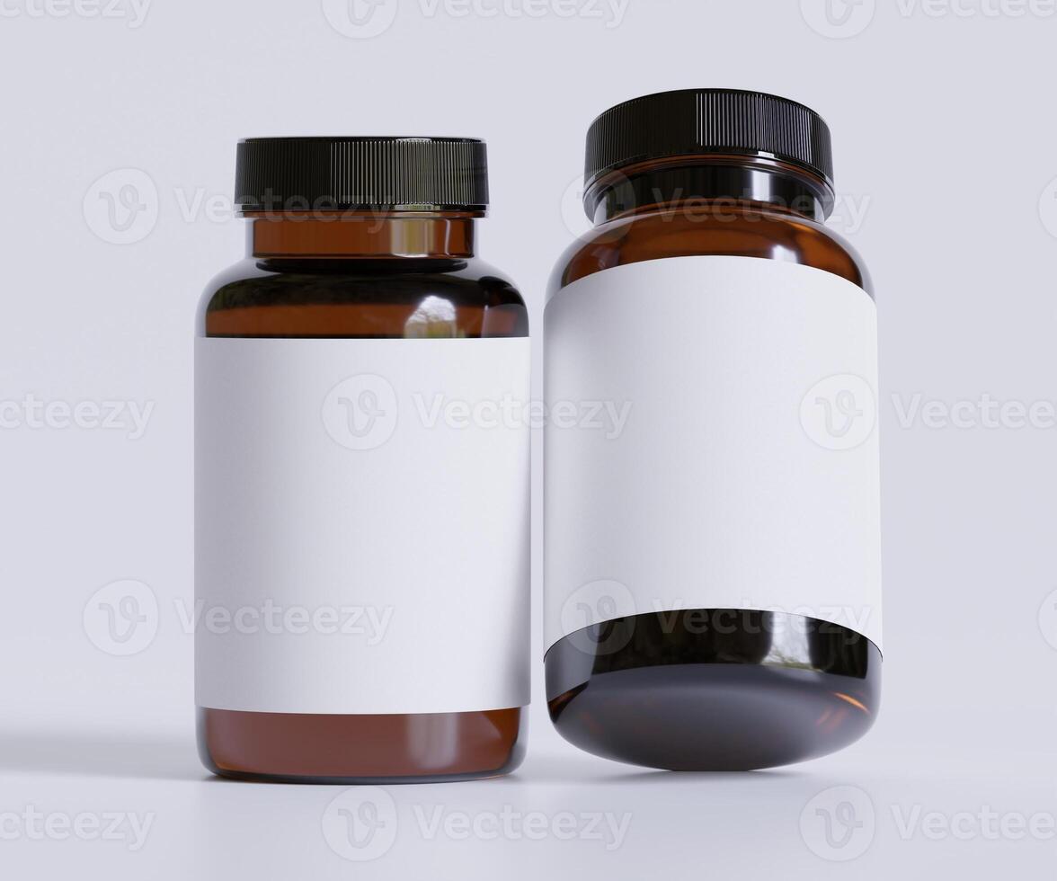 Bottle Pills Supplement Bottle Mock up. One Bottle. Blank Label. 3D Illustration. Isolated on background photo