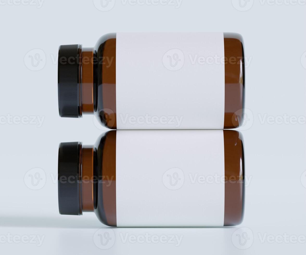 Bottle Pills Supplement Bottle Mock up. One Bottle. Blank Label. 3D Illustration. Isolated on background photo