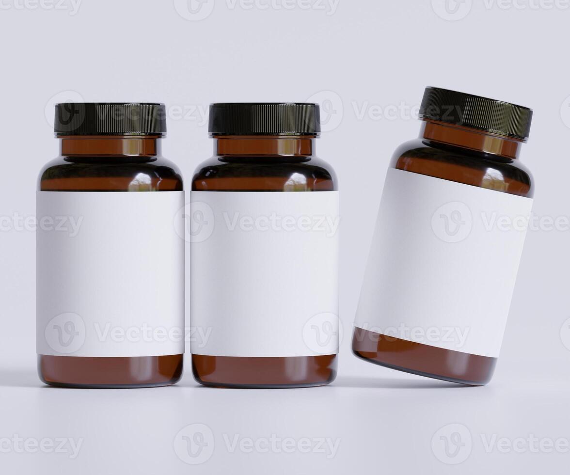 Bottle Pills Supplement Bottle Mock up. One Bottle. Blank Label. 3D Illustration. Isolated on background photo