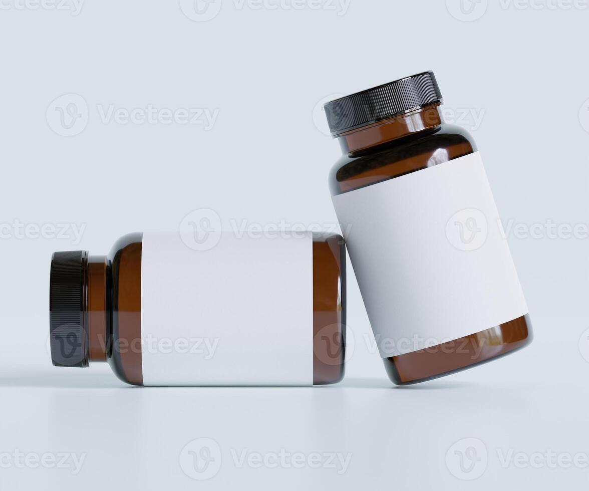 Bottle Pills Supplement Bottle Mock up. One Bottle. Blank Label. 3D Illustration. Isolated on background photo