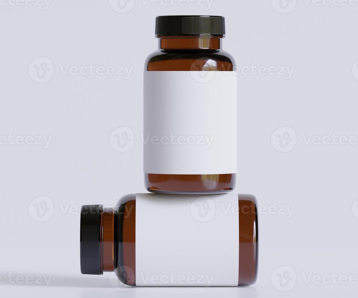Bottle Pills Supplement Bottle Mock up. One Bottle. Blank Label. 3D Illustration. Isolated on background photo