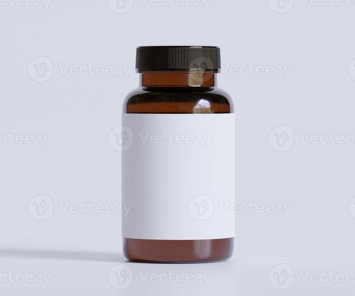 Bottle Pills Supplement Bottle Mock up. One Bottle. Blank Label. 3D Illustration. Isolated on background photo