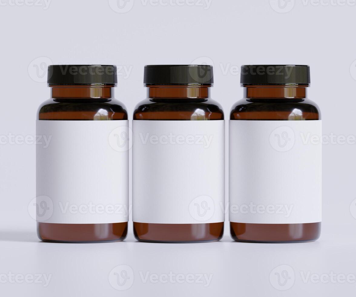 Bottle Pills Supplement Bottle Mock up. One Bottle. Blank Label. 3D Illustration. Isolated on background photo