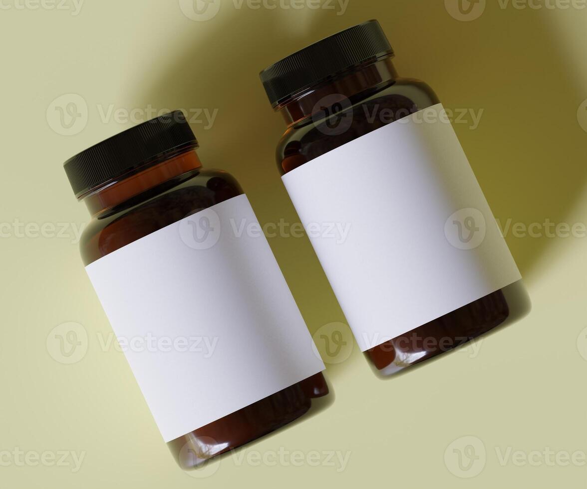 Bottle Pills Supplement Bottle Mock up. One Bottle. Blank Label. 3D Illustration. Isolated on background photo