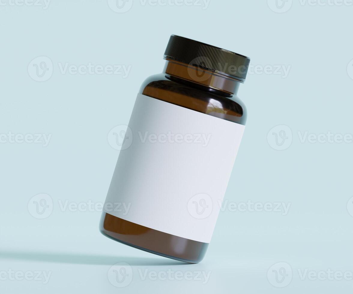 Bottle Pills Supplement Bottle Mock up. One Bottle. Blank Label. 3D Illustration. Isolated on background photo