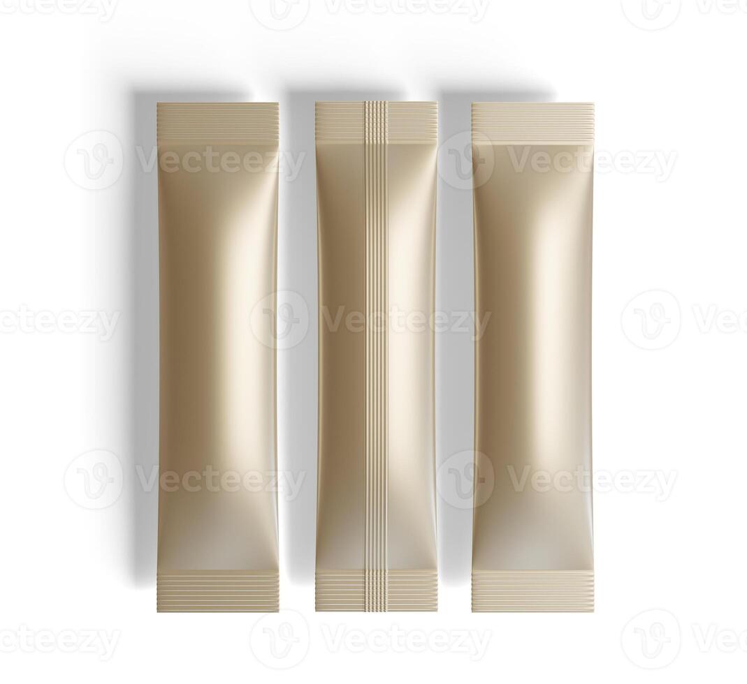 Stick matte sachet package for coffee, cacao, sugar and other products. Blank packaging mockup template. Realistic illustration isolated on white background photo