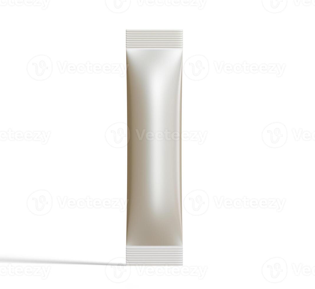 Stick matte sachet package for coffee, cacao, sugar and other products. Blank packaging mockup template. Realistic illustration isolated on white background photo