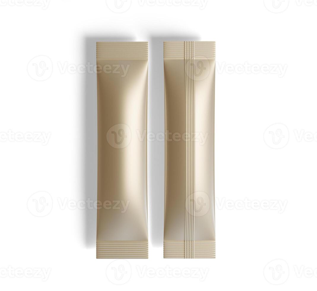 Stick matte sachet package for coffee, cacao, sugar and other products. Blank packaging mockup template. Realistic illustration isolated on white background photo