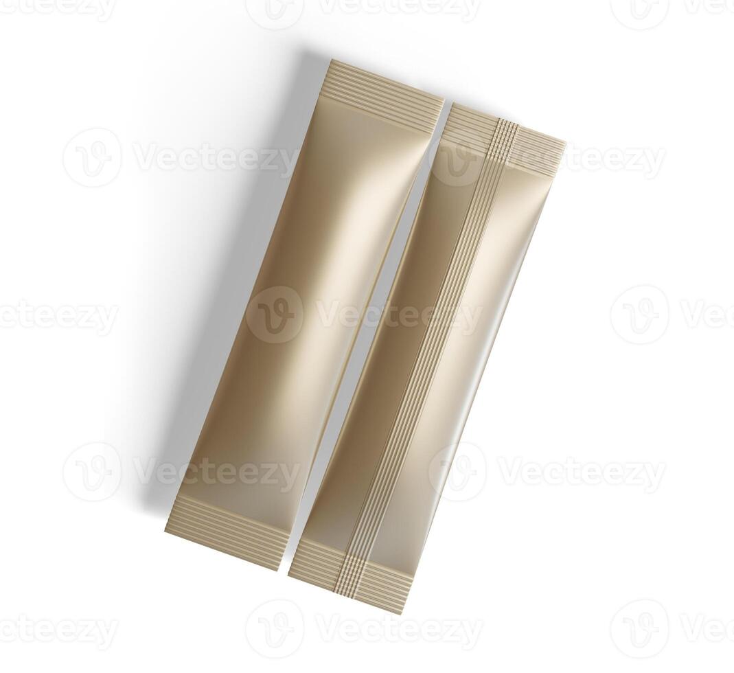 Stick matte sachet package for coffee, cacao, sugar and other products. Blank packaging mockup template. Realistic illustration isolated on white background photo