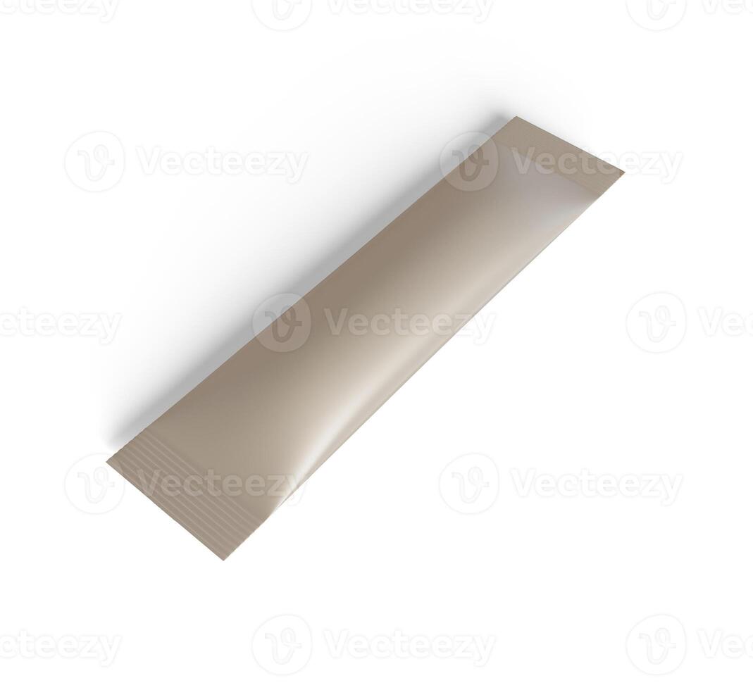 Stick matte sachet package for coffee, cacao, sugar and other products. Blank packaging mockup template. Realistic illustration isolated on white background photo