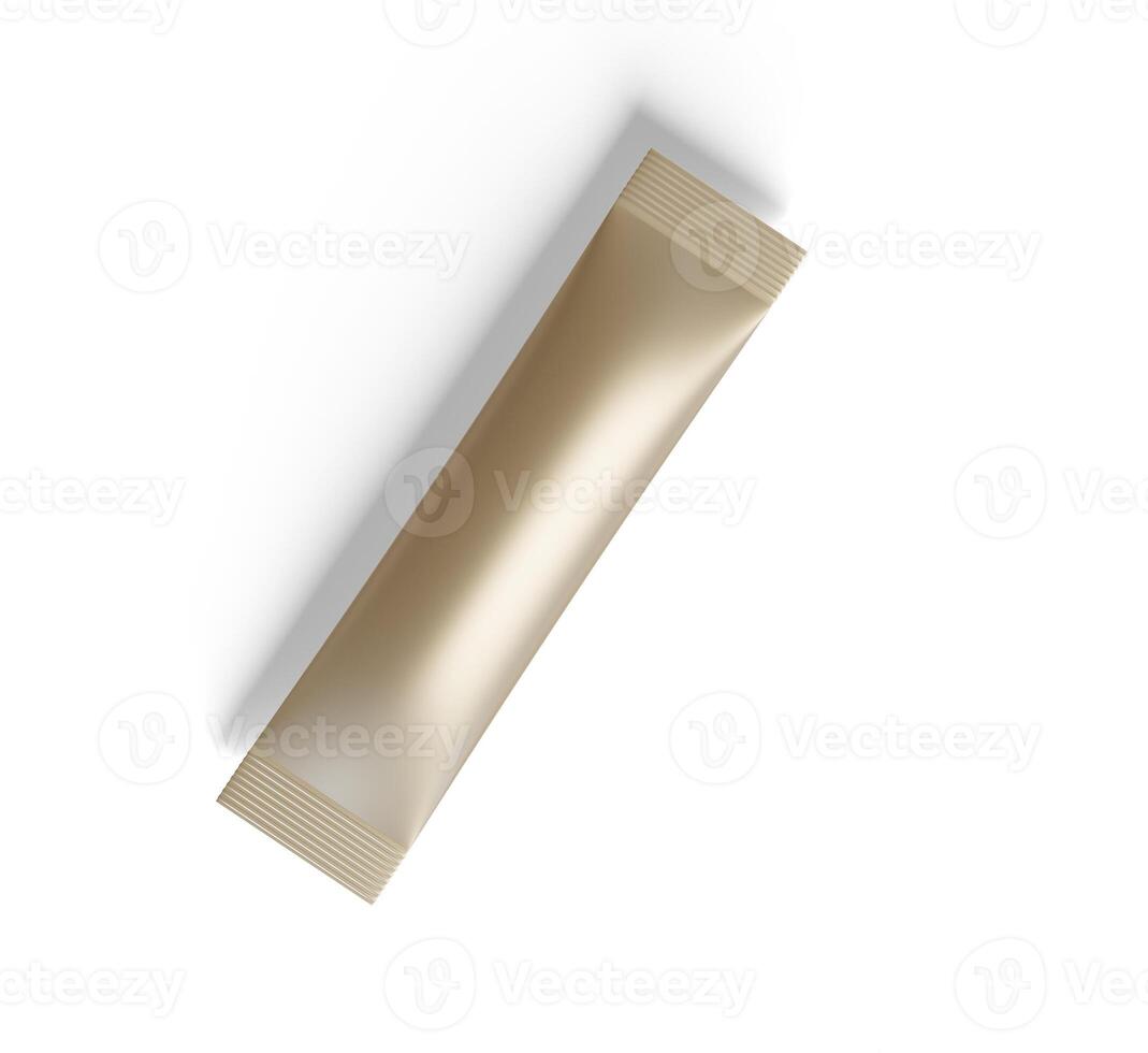 Stick matte sachet package for coffee, cacao, sugar and other products. Blank packaging mockup template. Realistic illustration isolated on white background photo