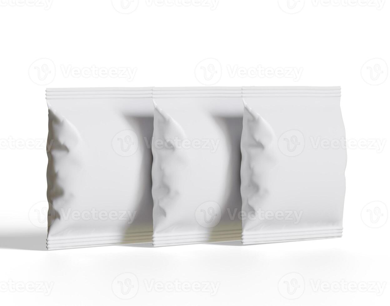 Blank Plastic Snack Bag Mockup, White potato chips container, 3d Rendering isolated on white background photo