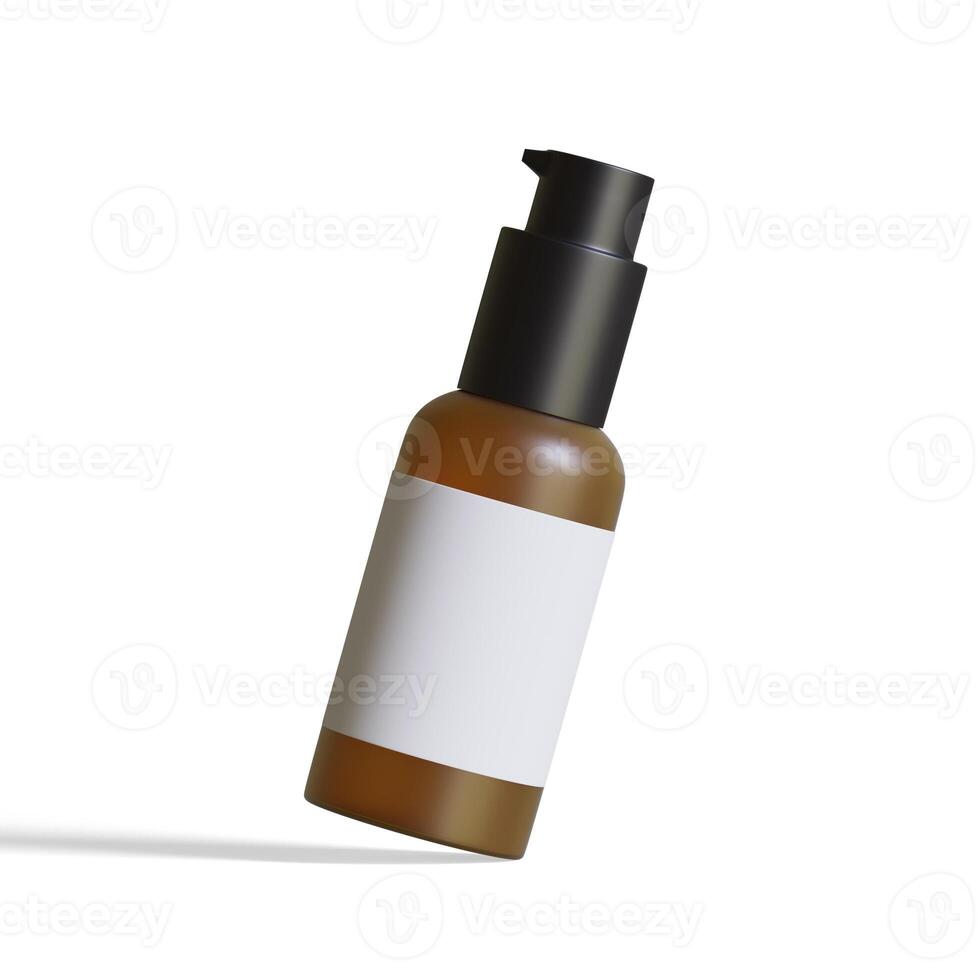 Cosmetic bottle brown color realistic texture white blank label 3D Illustration on white background photo