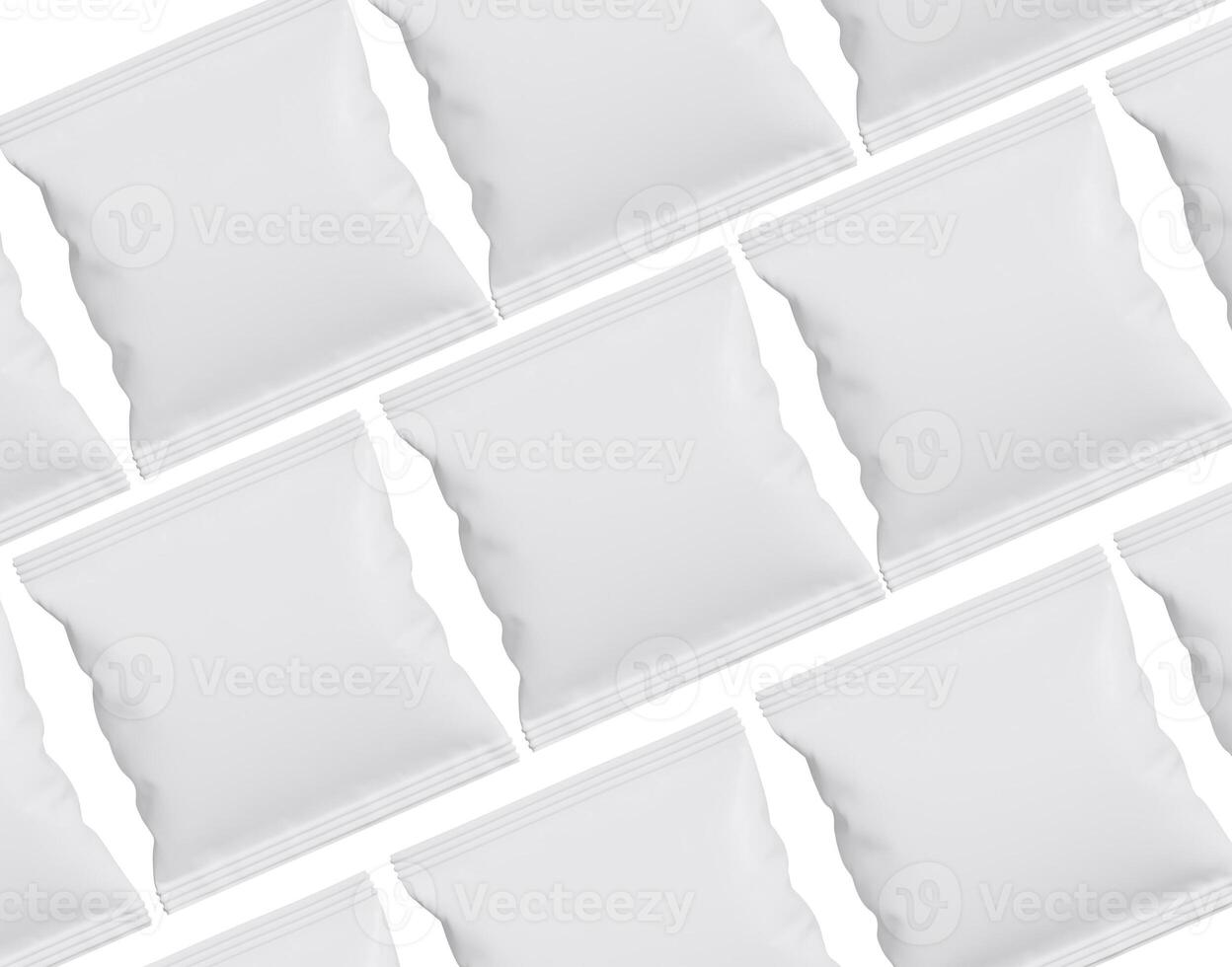 Blank Plastic Snack Bag Mockup, White potato chips container, 3d Rendering isolated on white background photo