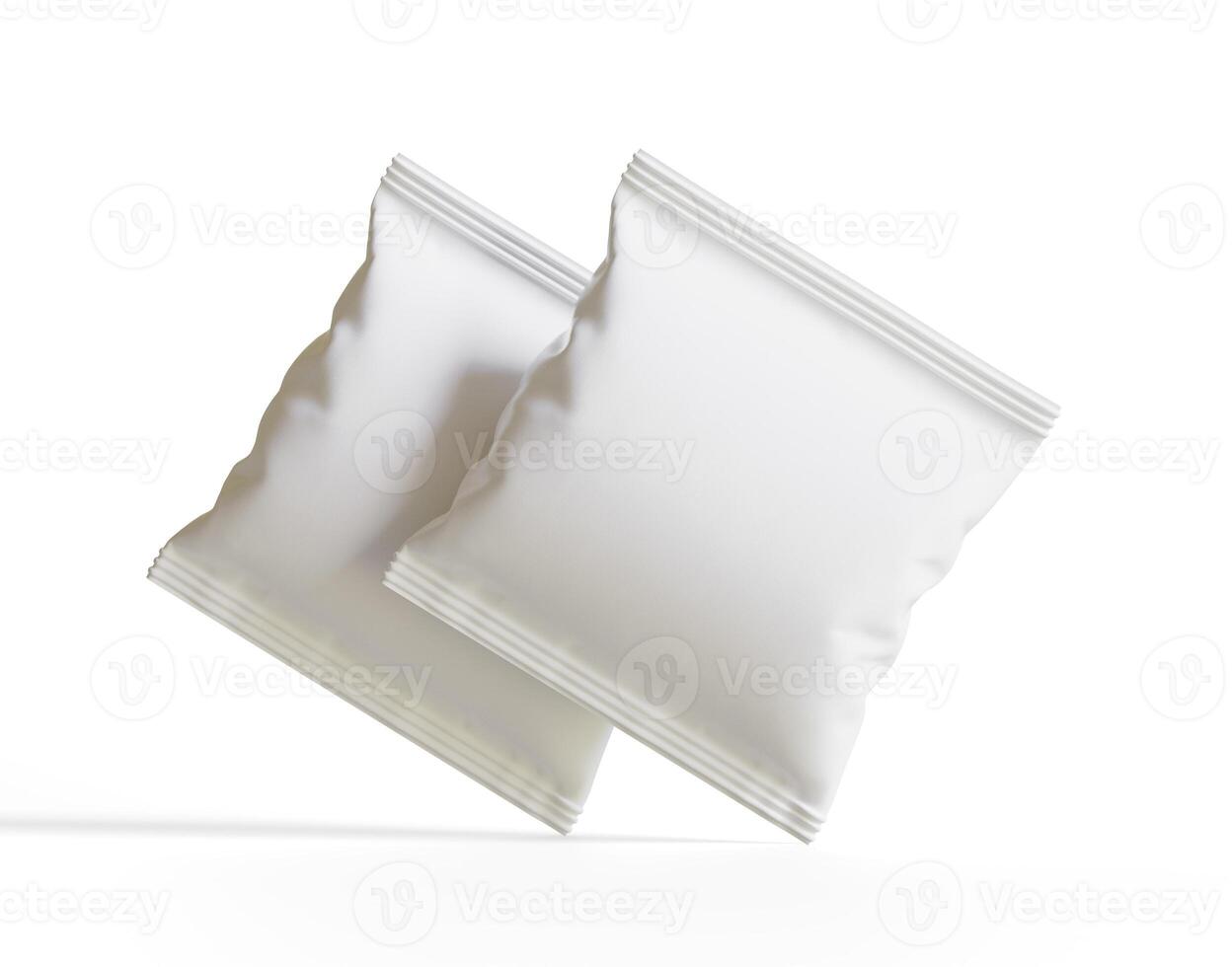 Blank Plastic Snack Bag Mockup, White potato chips container, 3d Rendering isolated on white background photo