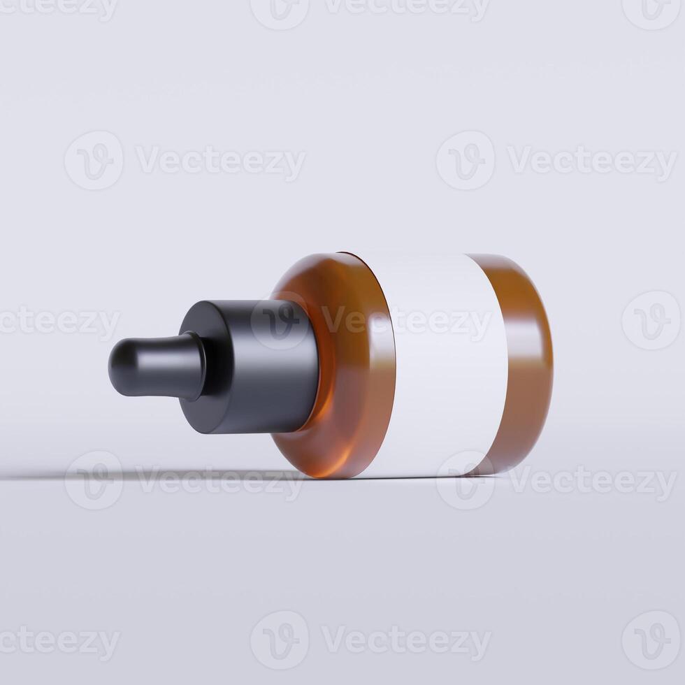 Serum bottle brown color and white label on white background 3D Illustration photo